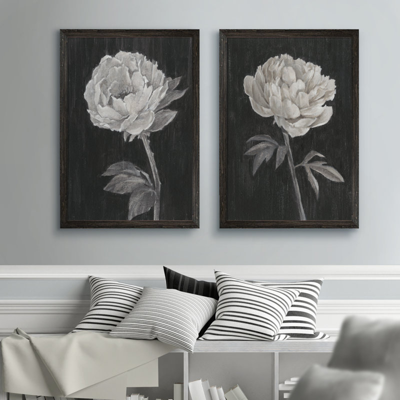 «Black and White Flowers I», ensemble de 2 reproductions d'art encadrées, H 20 po x l 16 po x P 1,25 po, Pas de tapis