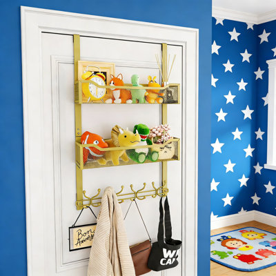 Rangement au-dessus de la porte avec 16 crochets et 2 paniers en maille, support de rangement robuste pour serviettes, manteaux et accessoires dans la salle de bain, la chambre à coucher ou le dortoir