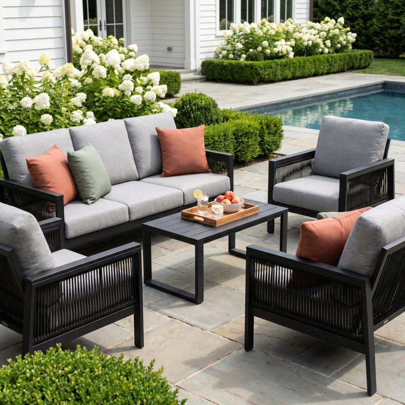 Townsend 7 - Person Patio Conversation Set with Sunbrella® Cushions, Cast Silver Sunbrella®