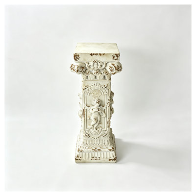 Antique White Magnesium Oxide Pedestal Column, 33.5" Tall Roman Pillar Stand for Indoor Outdoor Decor
