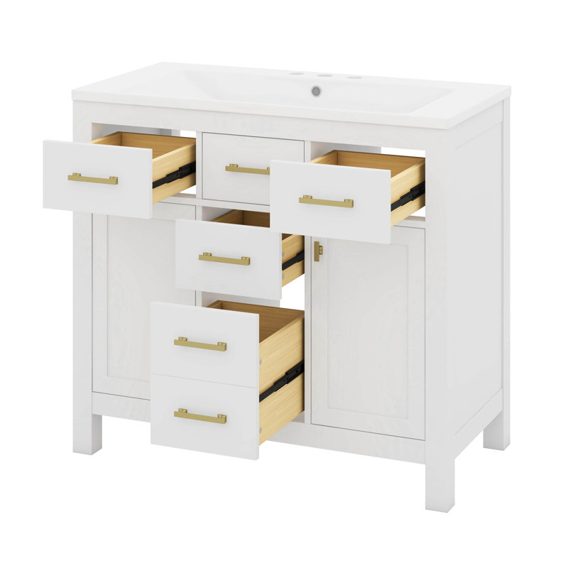 Ensemble de meuble-lavabo moderne 36 po avec 4 tiroirs et 2 portes, Blanc