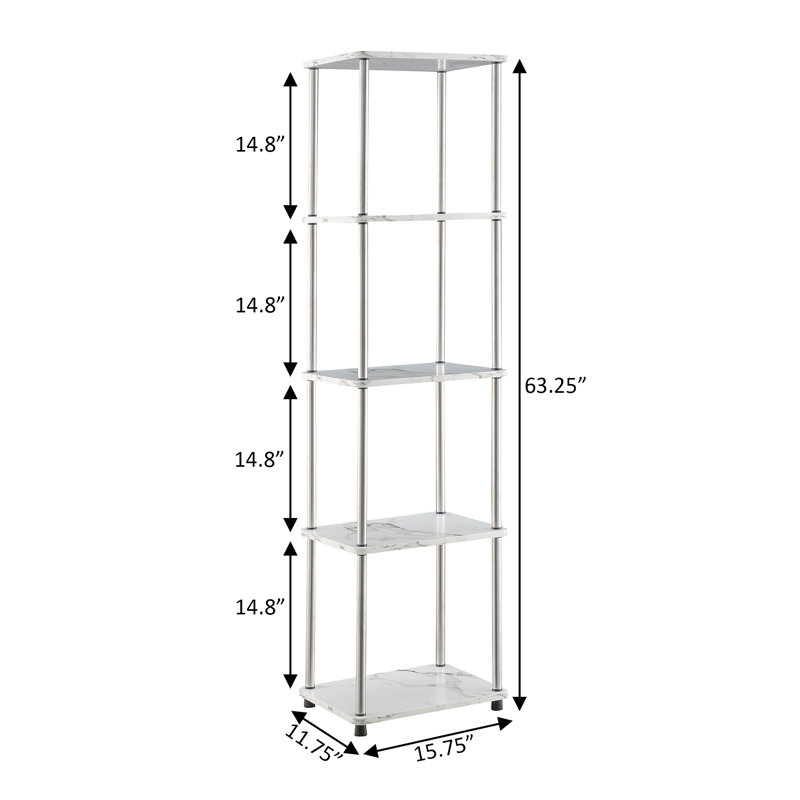 Edwin 63.25" H x 15.75" W Etagere No Tools Bookcase, White Faux Marble/Chrome