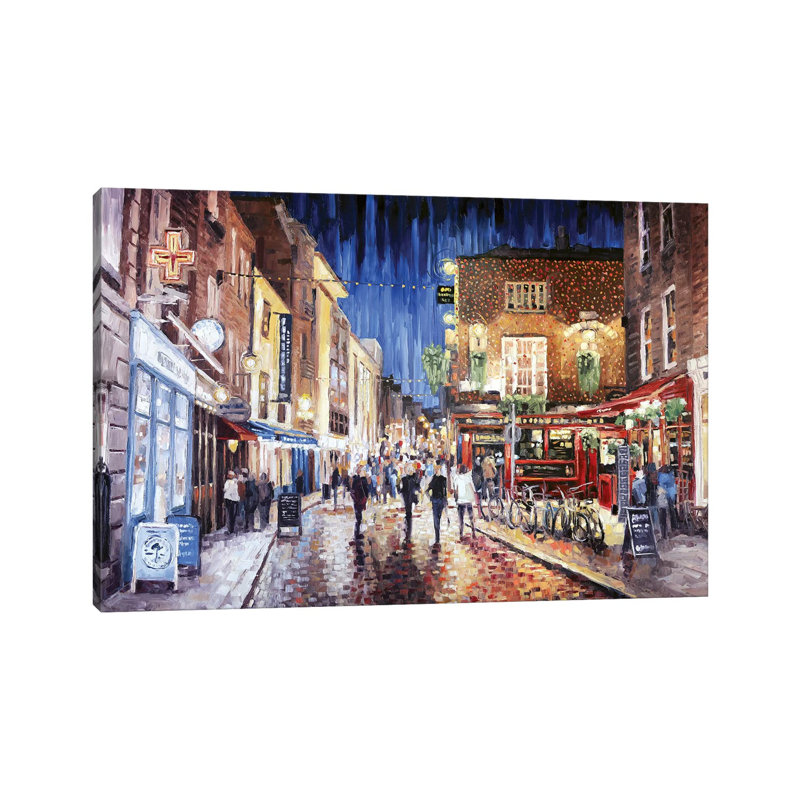 Temple Bar par Roger Disney - reproduction d'art, H 40 po x l 60 po x 1,5 po, Toile tendue, Aucun mat