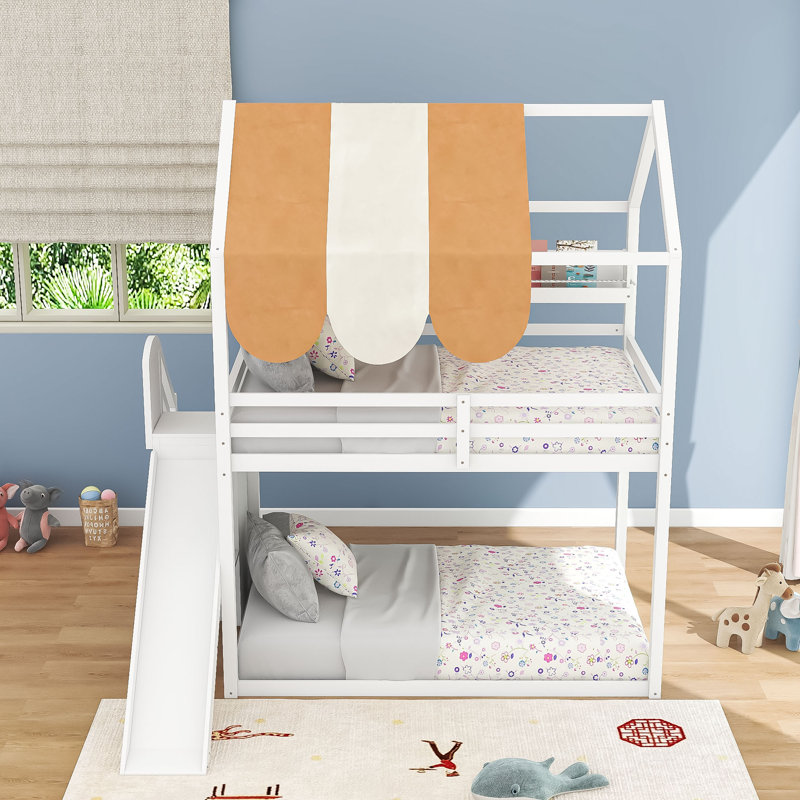 House Bed With Canopy And Bookshelves, White