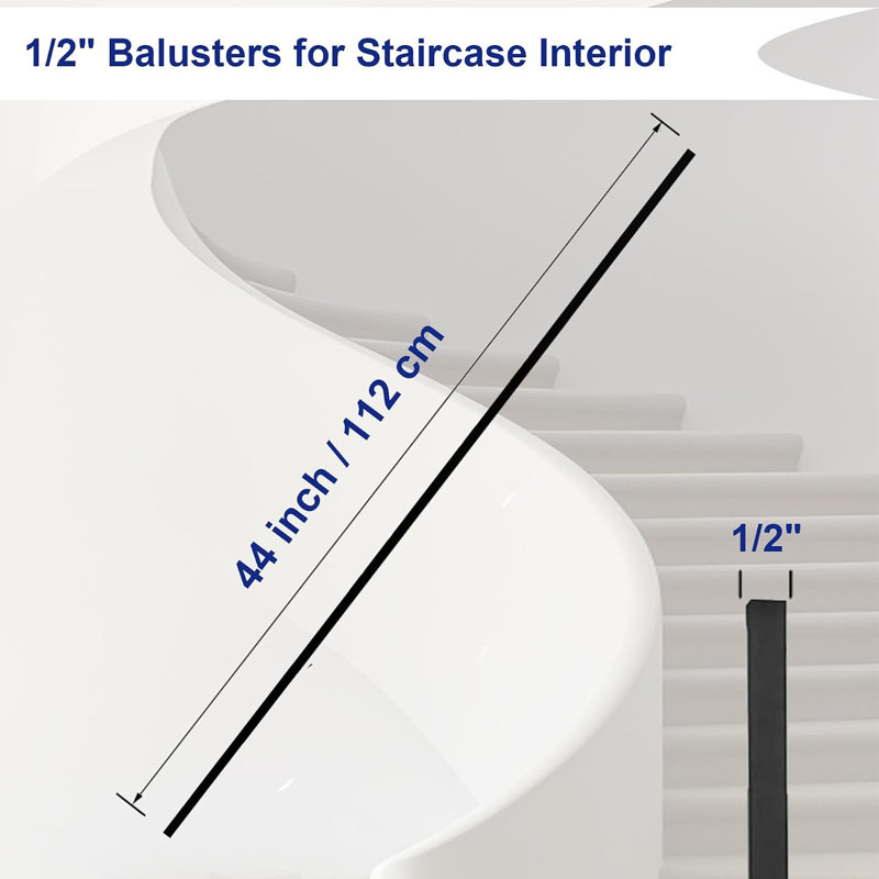 Lot de 15 balustres d'escalier en fer, barres d'escalier carrées creuses en métal de 44 po x 1/2 po pour rampe d'escalier intérieure