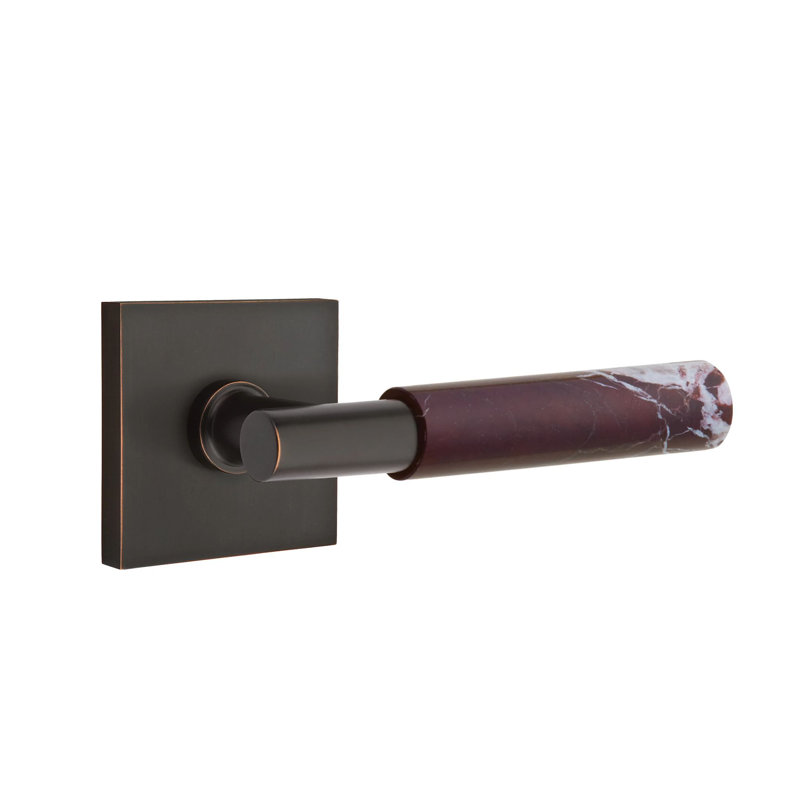 Ensemble de leviers d'intimité Emtek Select avec rosette carrée et tige en T, levier en marbre Rosso Levanto (CF)