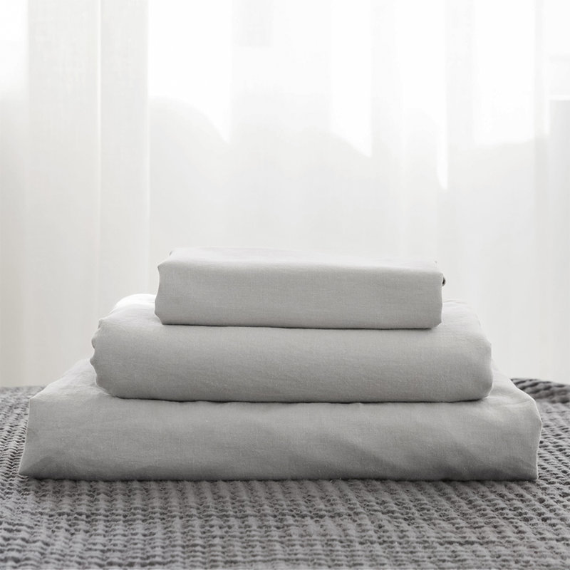 Ensemble de draps en lin, Ensemble de draps pour très grand lit avec 2 taie, Gris