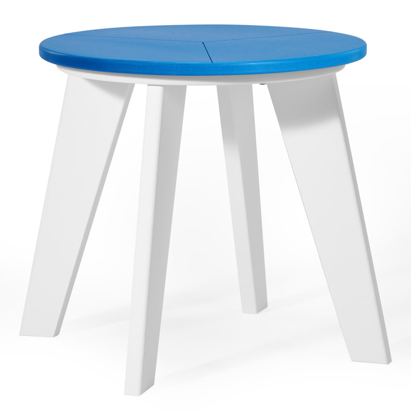 Outdoor Round 18" End Table, White, Blue