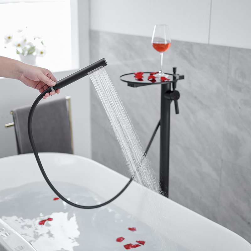Single-Handle Claw Foot Freestanding Tub Faucet Roman Bathtub Filler With Hand Shower And Storage Tray, Matte Black