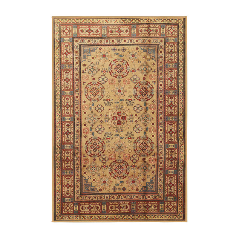 Tapis traditionnel jaune / rouge, Rectangle 3 pi x 5 pi