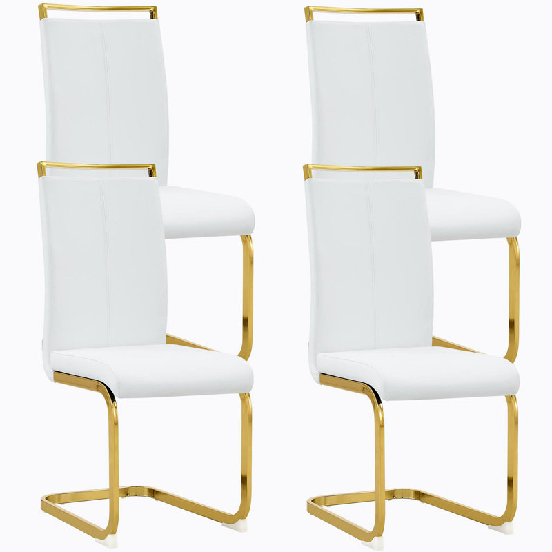 Yoanna PU Leather Upholstered Dining Chair, White, Gold