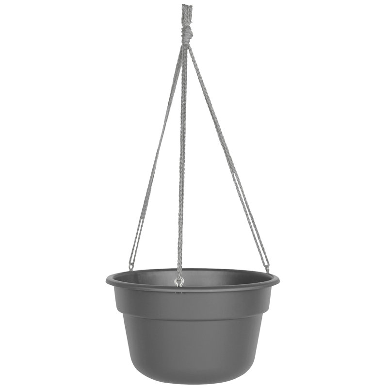 Dura Cotta Traditional Self-Watering Plastic Indoor/Outdoor Hanging Basket Planter with Macrame Cord, Charcoal