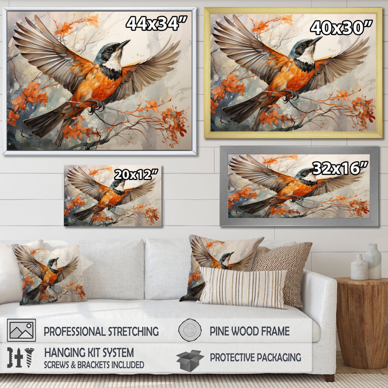 " Bird Avian Grace ", Gold Picture Framed, 12" H x 20" W x 1" D
