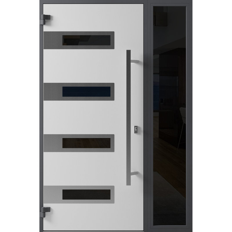 Modern Black Enamel Steel Front Door with Glass Inserts