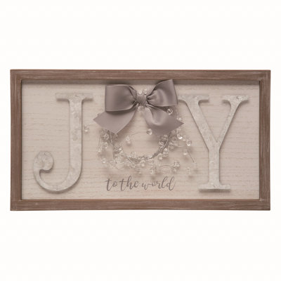  Wood 15.75 in. Cream Christmas Joy Wreath Wall Decor