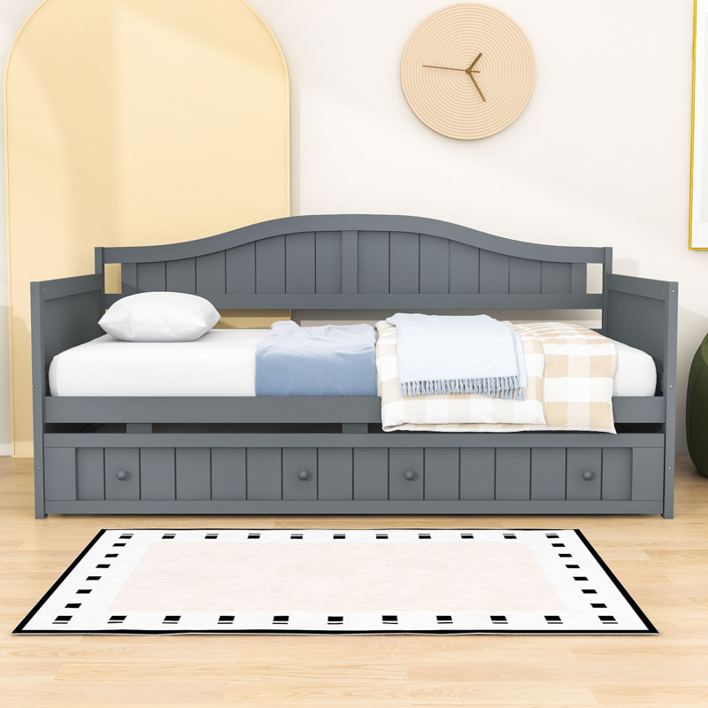 Niesha Twin Size Wooden Daybed with Trundle, Gray