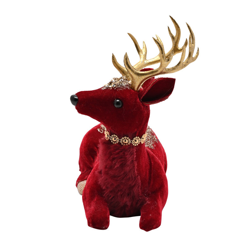 Regal Tidings Red Velvet Sitting Deer