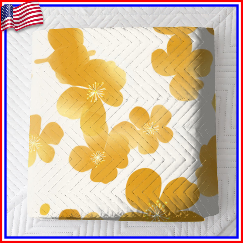 Couvre-lit matelassé à motif floral jaune toutes tailles, Très grand lit