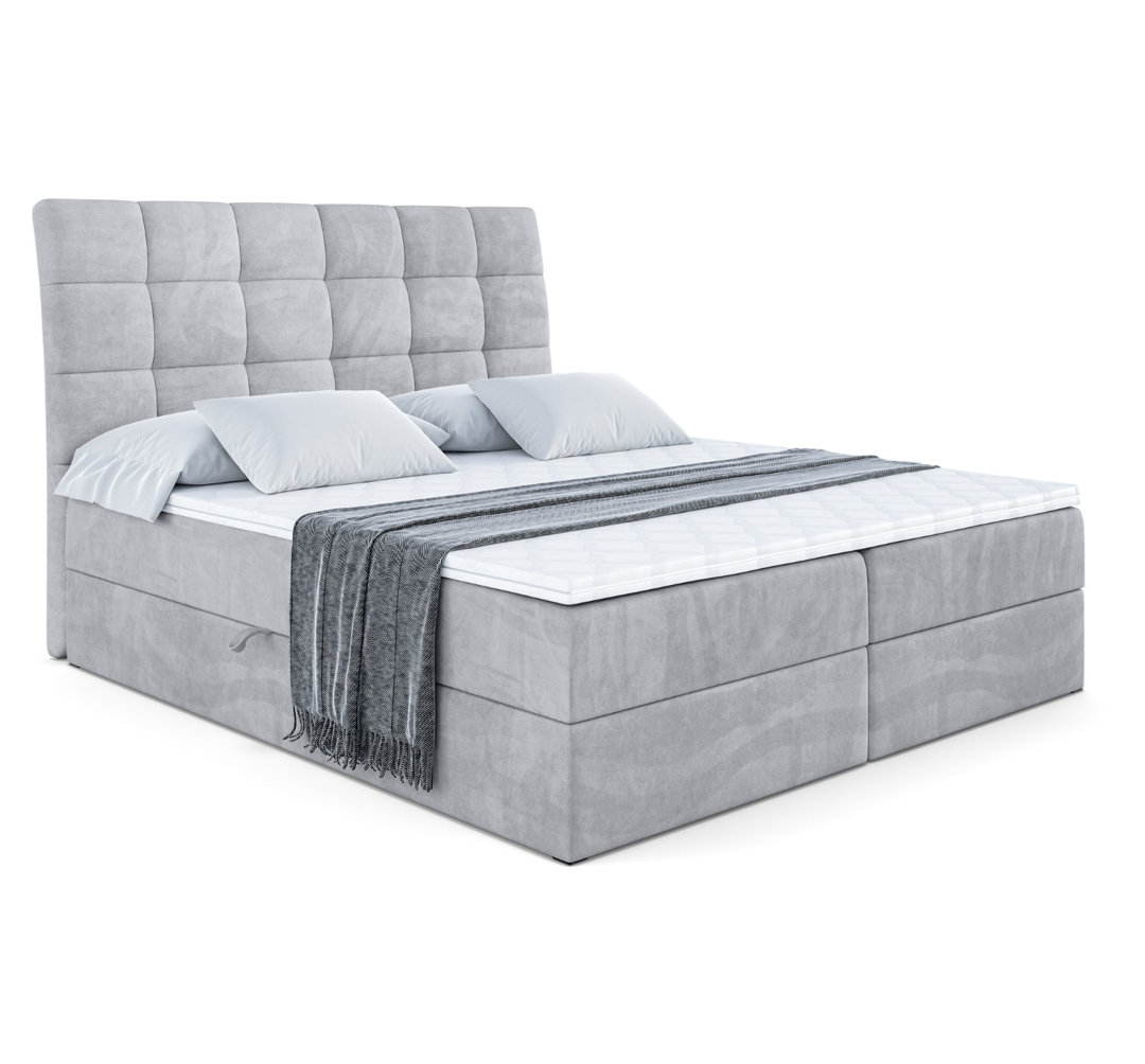 Boxspringbett mit H4 Multipocket-Matratze, Bettkasten und Topper