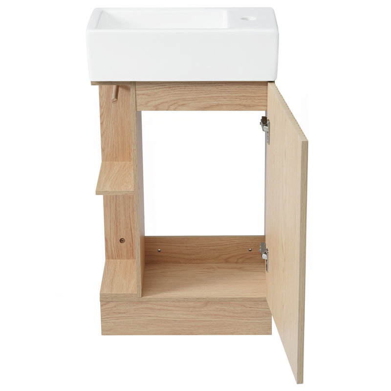 Meuble-lavabo 18,6 po avec lavabo, meuble-lavabo avec tablette à deux niveaux, orientation gauche ou droite, naturel, Naturel