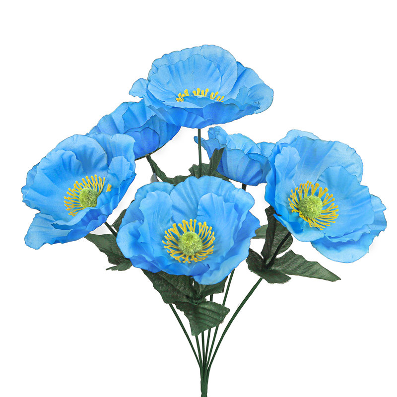 Artificial Poppy Flower Bush, Blue