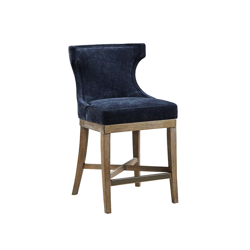 Tabouret de comptoir avec siège pivotant à 360 degrés - Bleu marine, base en bois massif, capacité de 300 lb, fonction pivotante élégante au choix