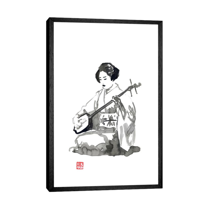 Shamisen by Péchane - Print on Canvas, 66.04 cm H x 45.72 cm W, Black Framed