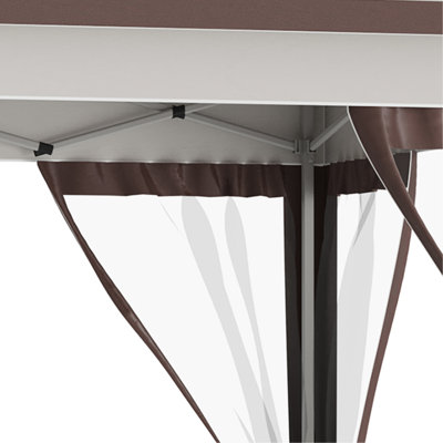 Instant Sun Shelter With Netting - 12' X Pop Up Canopy Tent Adjustable Height For Outdoor, Garden, Patio Beige/brown Gazebo And Garden Outdoor Use Shade