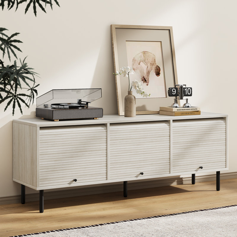 Meuble télé 59 po avec meuble de rangement Mid-Century, H 21,7 po x l 59 po x P 15,75 po, Blanc