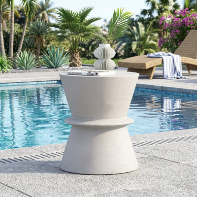  Lightweight Concrete Side Table: 17.6-lb Outdoor End Table - Move with Ease for Patio Balcony Porch - Modern Minimalist Hourglass Design