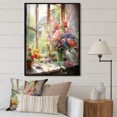 Green French Window View II - Floral Window Wall Art