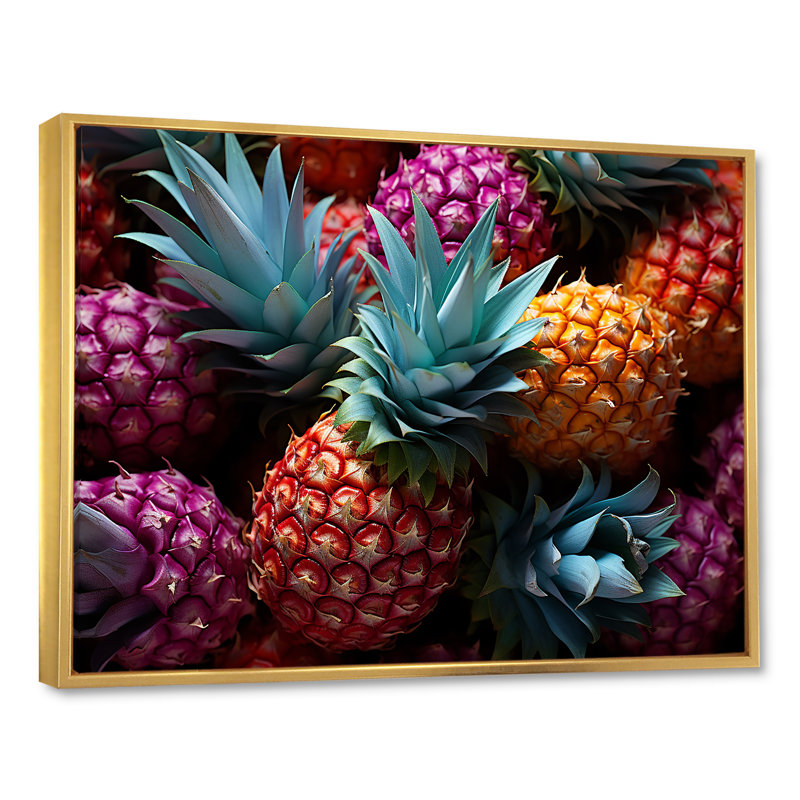 Nectar néon ananas III, H 16 po x l 32 po x P 1 po, Cadre flottant doré