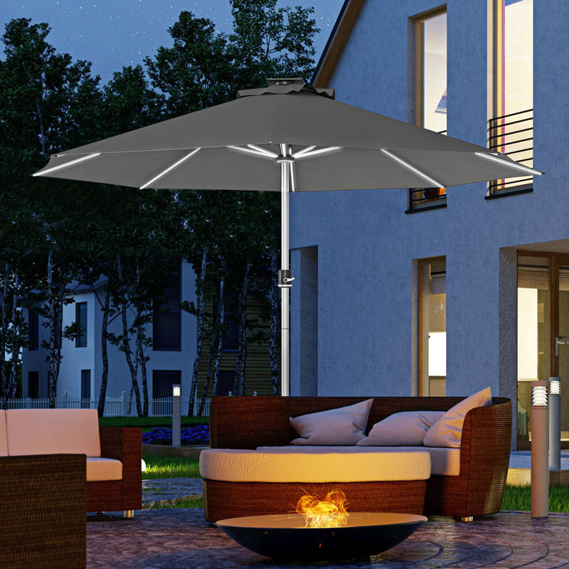 Braelyn 293cm Lighted Market Parasol, Dark Grey