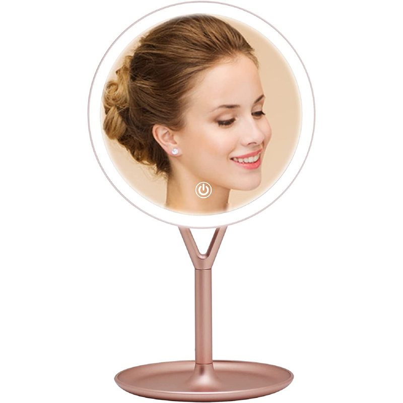 Clarity Makeup Mirror with Touch Sensor, Handheld Desk Mirror with Ultra Bright LED Light, Rose Gold