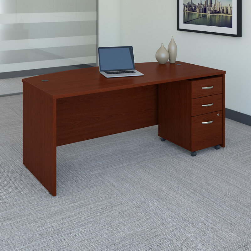 Series C 72W x 36D Bow Front Desk with Mobile File Cabinet, Mahogany/Mahogany