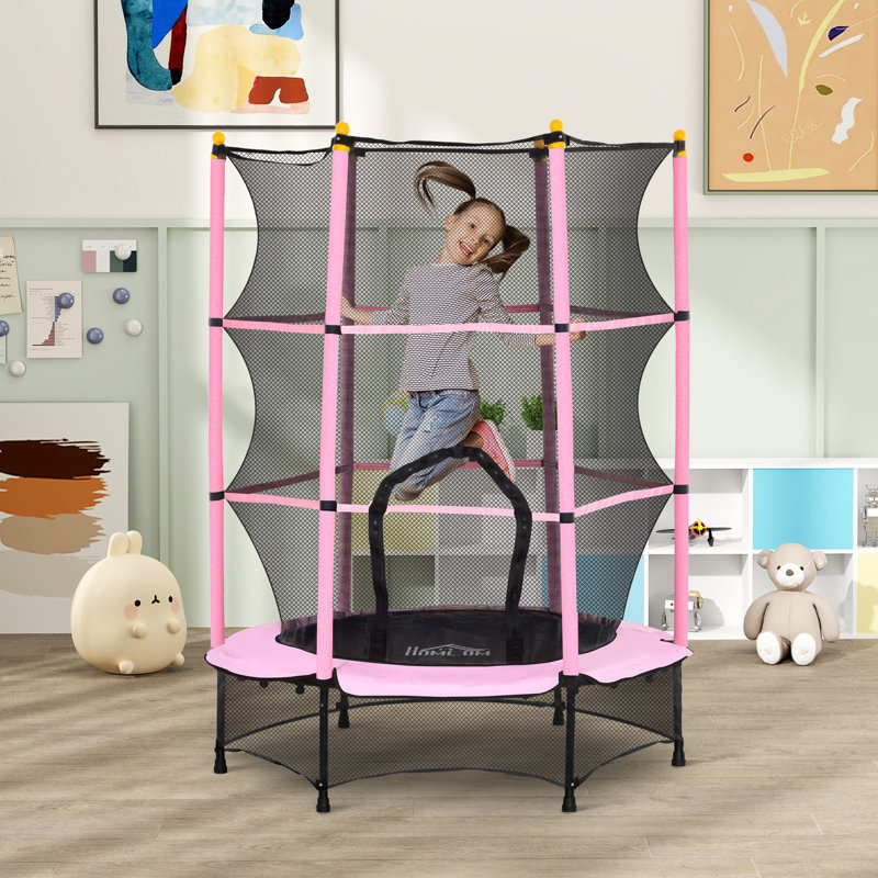 Freeport Park 140cm Round with Safety Enclosure Kid / Toddler Trampoline, Pink