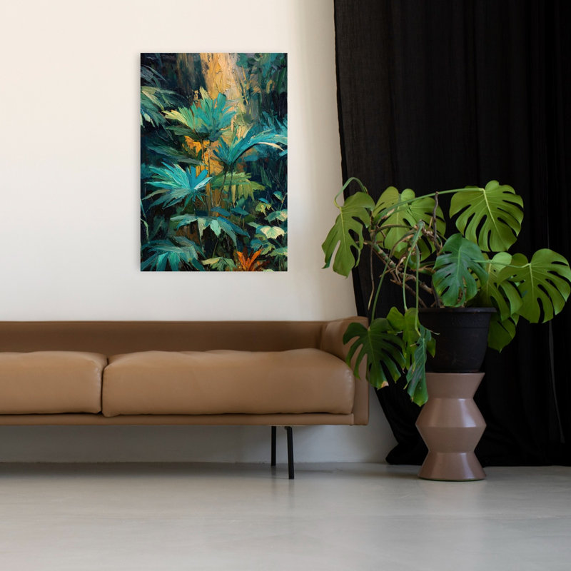 «Dark Tropical Leaves IV», reproduction d'art abstrait contemporain, 48" H x 32" W