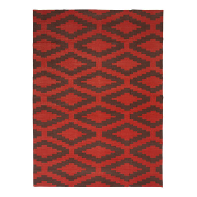 Brown & Red Geometric Flatweave Cotton Rug