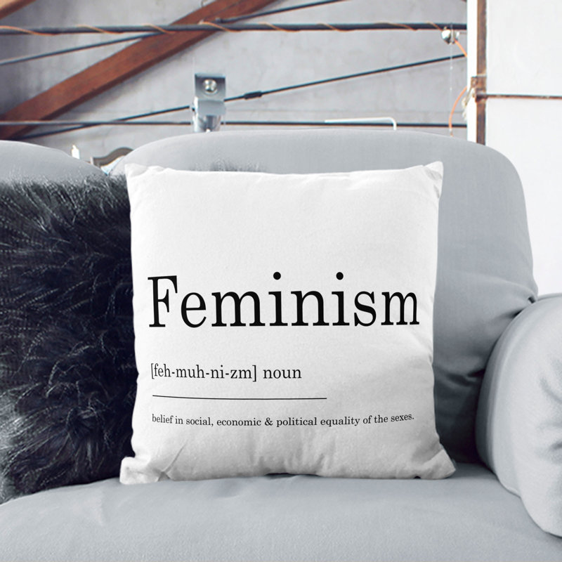 Definition Of Feminism Typography Square Throw Cushion, 55cm H x 55cm W x 20cm D, Stone