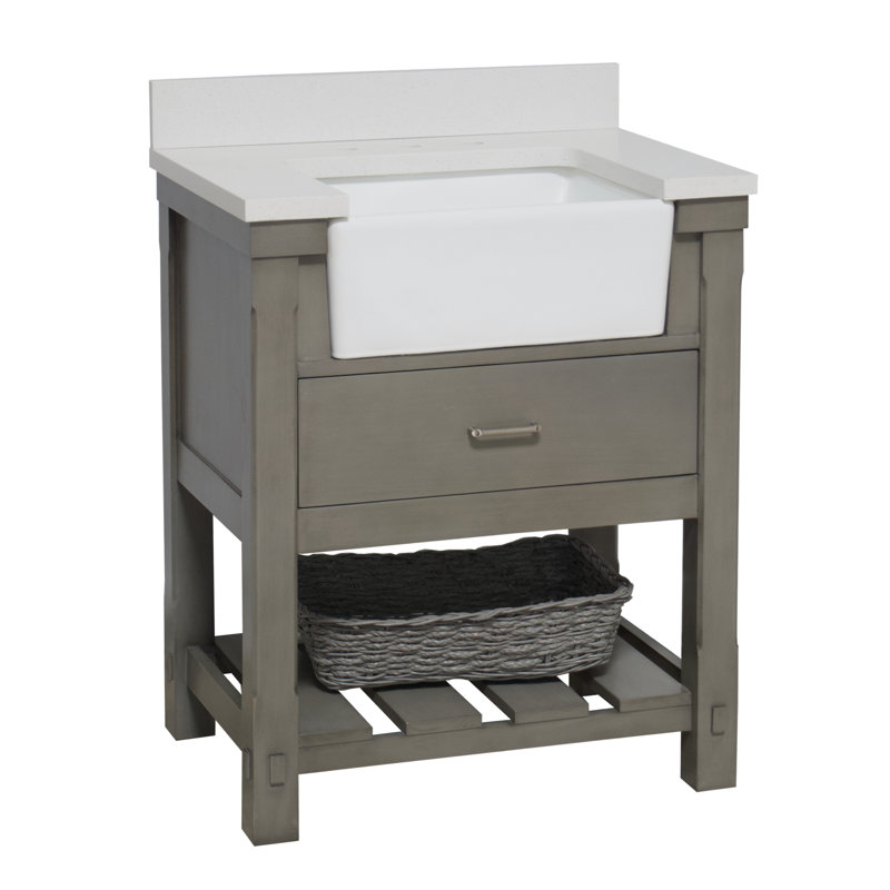 Weathered Gray 30'' Single Bathroom Vanity with Quartz Top