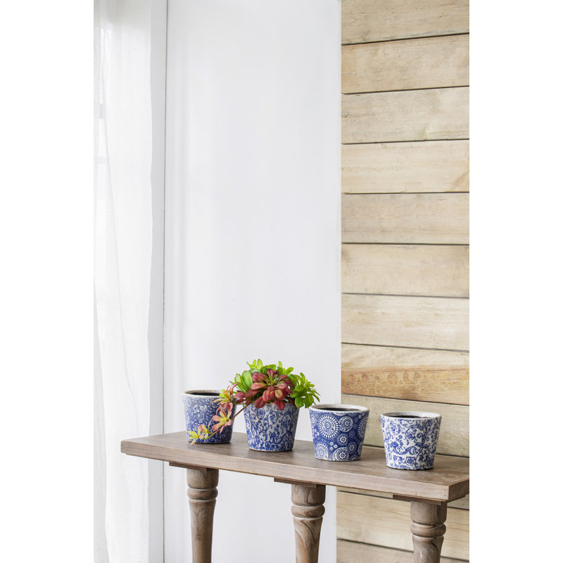 Charlotte Distressed Blue Terracotta Planter Set