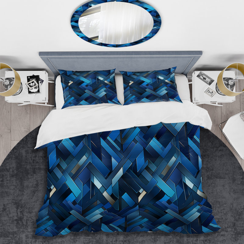 Ensemble de housse de couette Deep Cobalt Blue Symmetry Cubes, Housse de couette pour très grand lit et 2 très