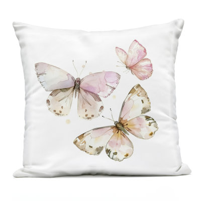 Soft Watercolor Butterfly Trio Design by LSR Creative Studio Outdoor Printed Pillow
