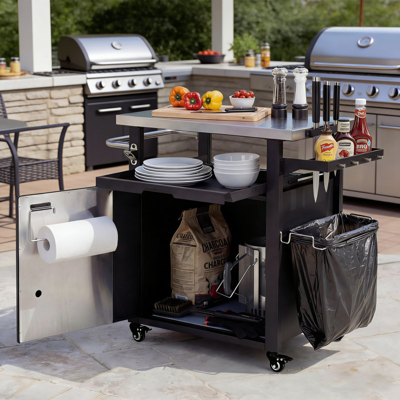 39.5" Outdoor Kitchen Island With Stainless Steel Top & Storage Cabinet (Waterproof Cover Included)