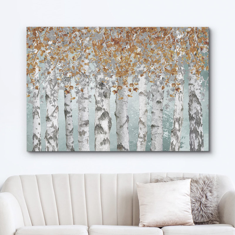 «Aspen Birch Birch Tree Forest Collage with Brown Leaves Nature Landscape», impression sur toile, Toile tendue