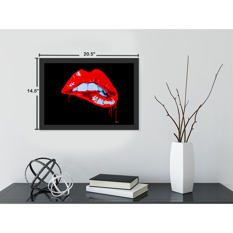 Lèvres, baiser sexy, impression encadrée, H 14,5 po x l 20,5 po x p 1 po, Cadre noir