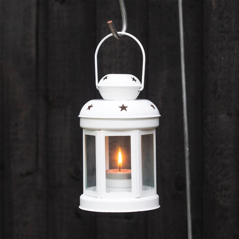 Nicola Spring - Metal Hanging Tealight Lanterns, Cream, 1, 16" H x 10" W x 10" D