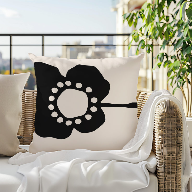 Oreiller carré réversible intérieur / extérieur Tobe Minimalist, H 17 po x l 17 po, Noir/Blanc cassé
