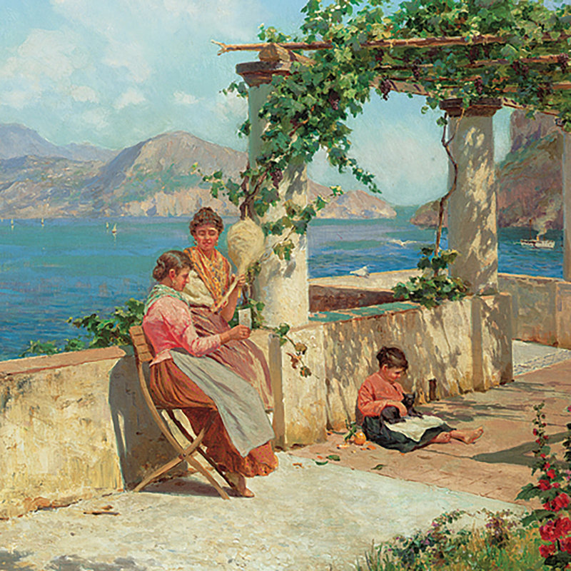 «Chiffres sur une terrasse à Capri» par Robert Alott - reproduction d'art sur toile, H 21,25 po x l 31,25 po x P 1,875 po