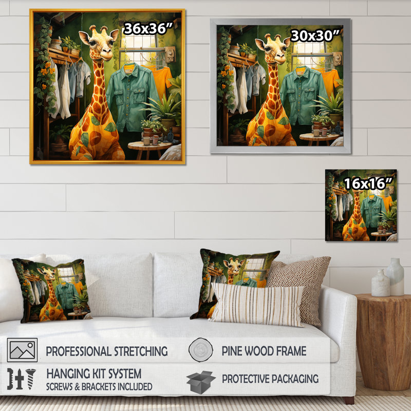 Mignonne girafe dans la salle de lavage 2 - Art mural, H 30 po x l 30 po x P 1,5 po